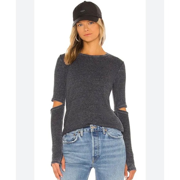 Michael Lauren Tops - MICHAEL LAUREN 
Solomon Long Sleeve Tee Elbow Slits Charcoal Gray Thermal L